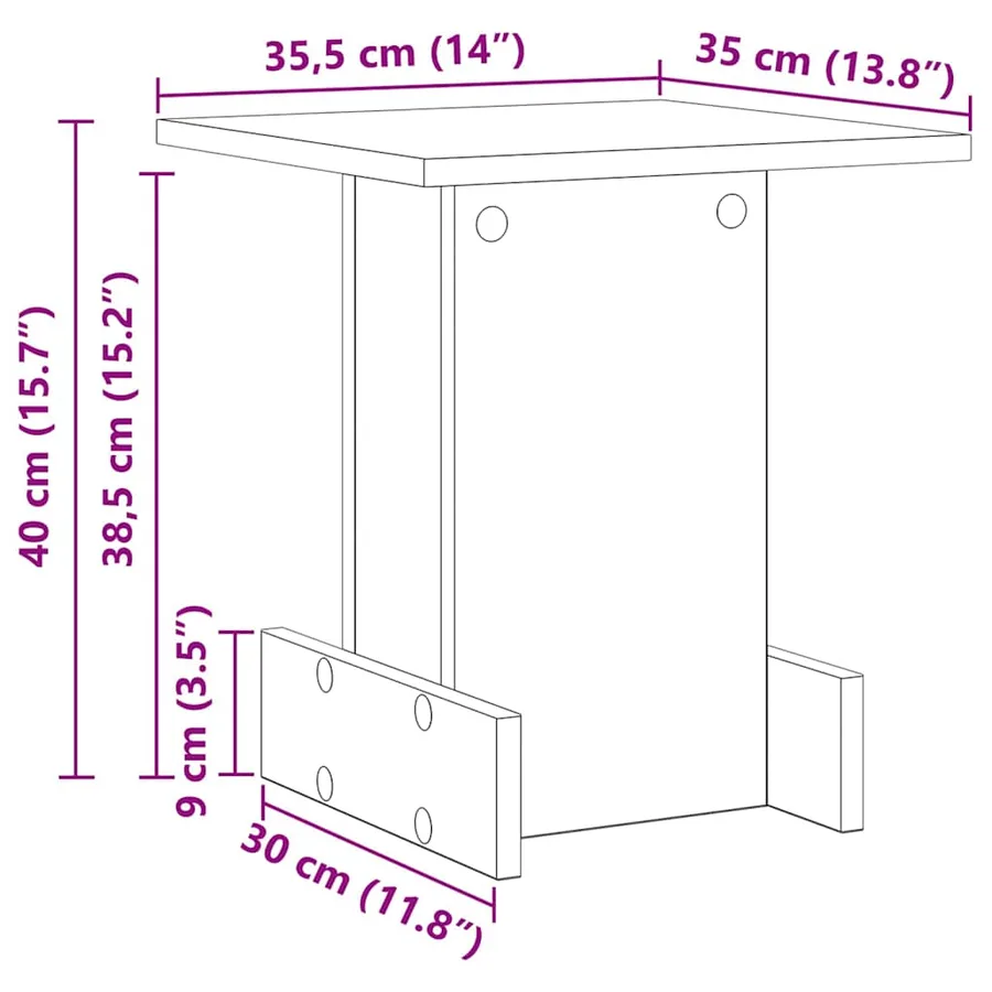 Table d'appoint Chêne artisanal 35,5 x 35 x 40 cm - 12