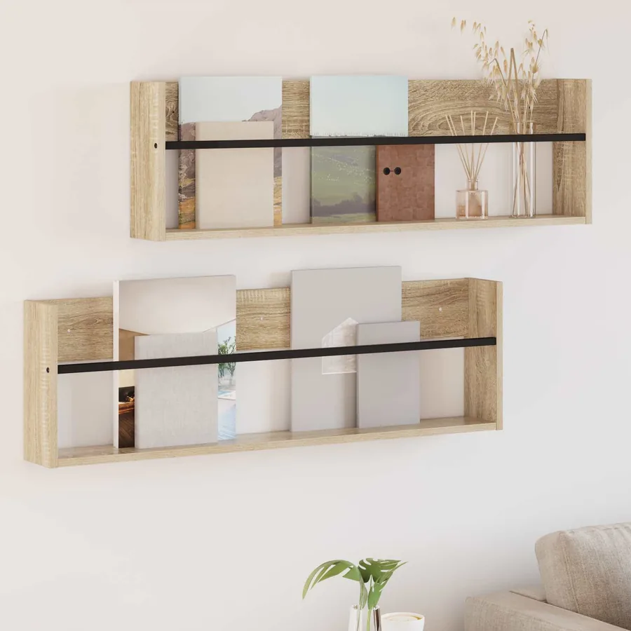 Étagère à magazines 2 pcs Chêne Sonoma 100 x 12 x 30 cm