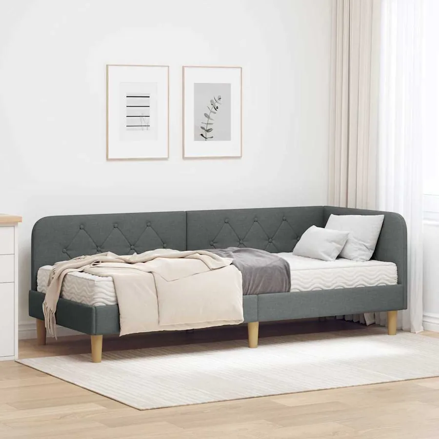 Cadre de lit d'angle Gris foncé 80 x 200 cm tissu