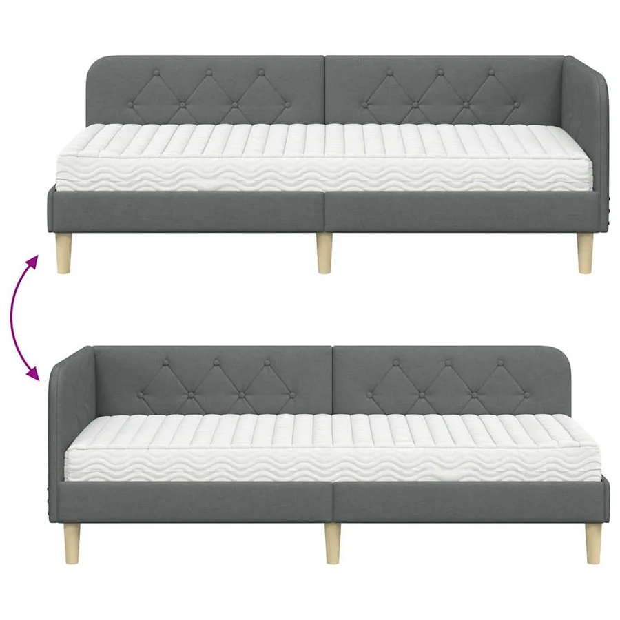 Cadre de lit d'angle Gris foncé 80 x 200 cm tissu - 12