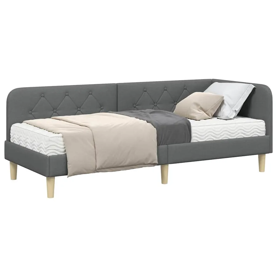 Cadre de lit d'angle Gris foncé 80 x 200 cm tissu - 3