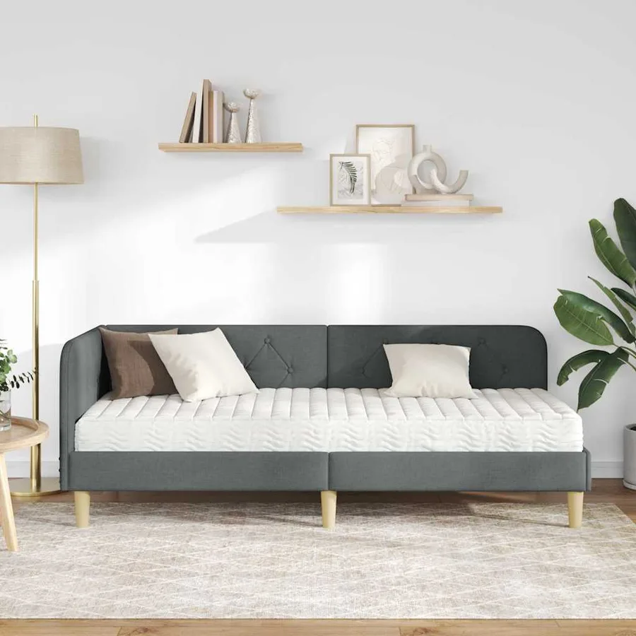 Cadre de lit d'angle Gris foncé 80 x 200 cm tissu - 4