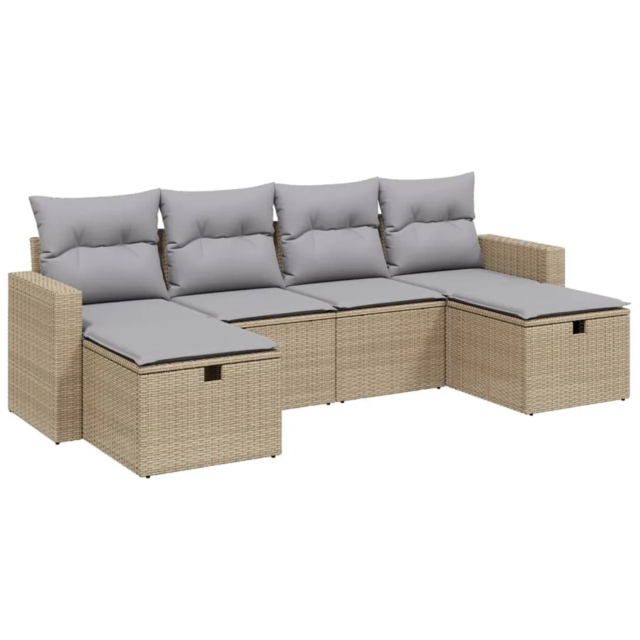 Salon de jardin avec coussins 6pcs mélange beige résine tressée - 2
