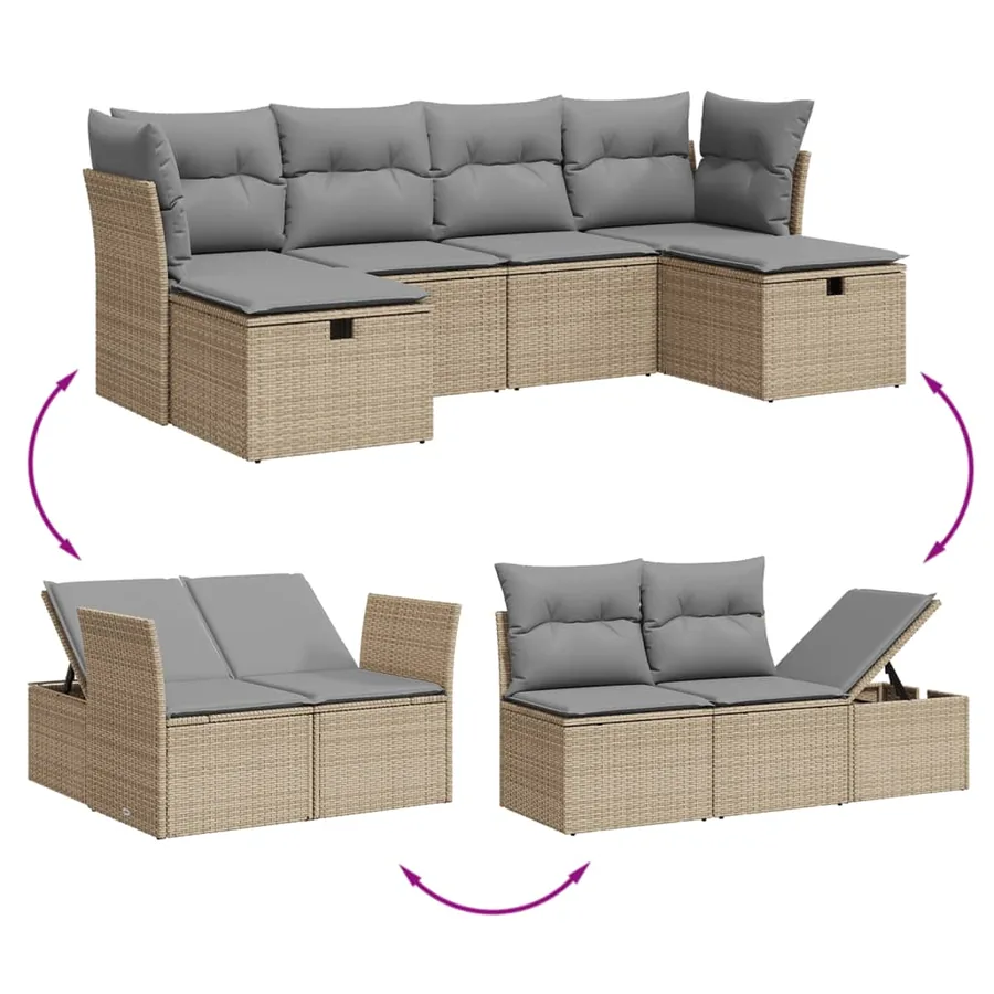 Salon de jardin avec coussins 6pcs mélange beige résine tressée - 3