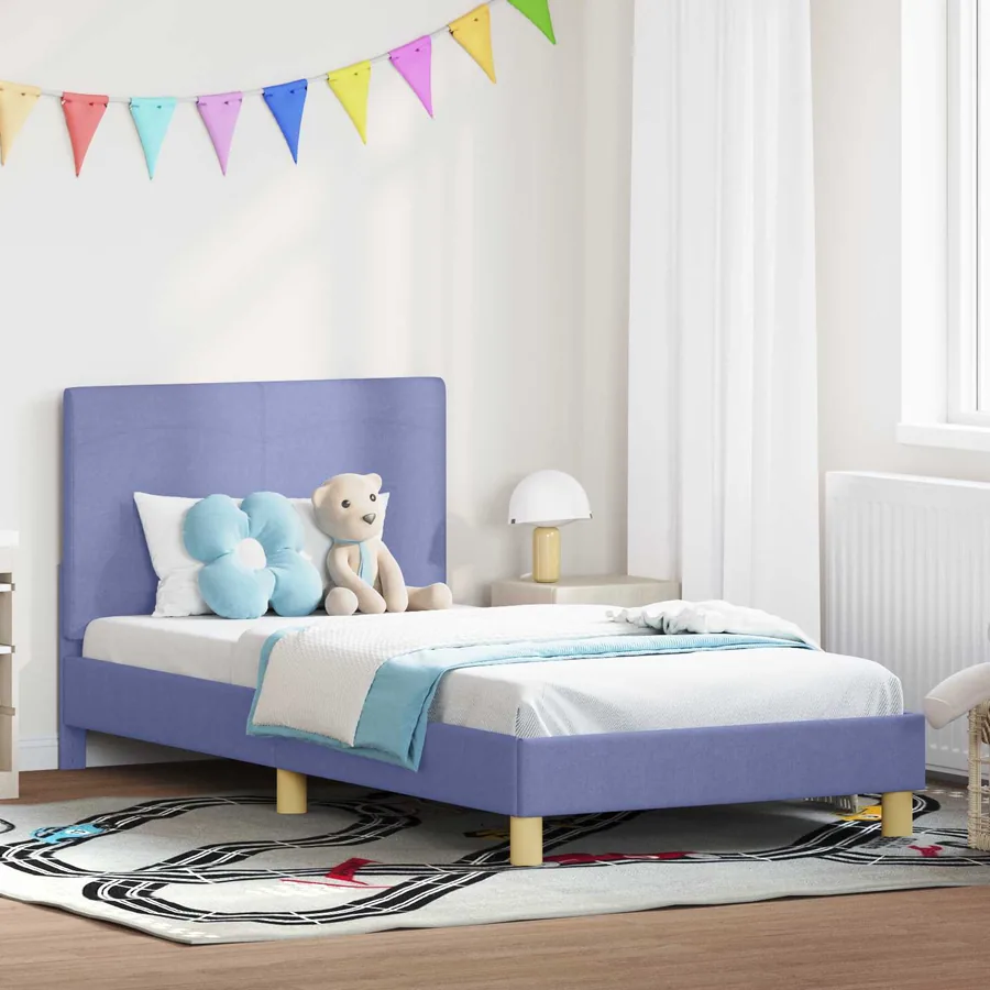 Cadre de lit pour enfants avec tête de lit Bleu denim tissu