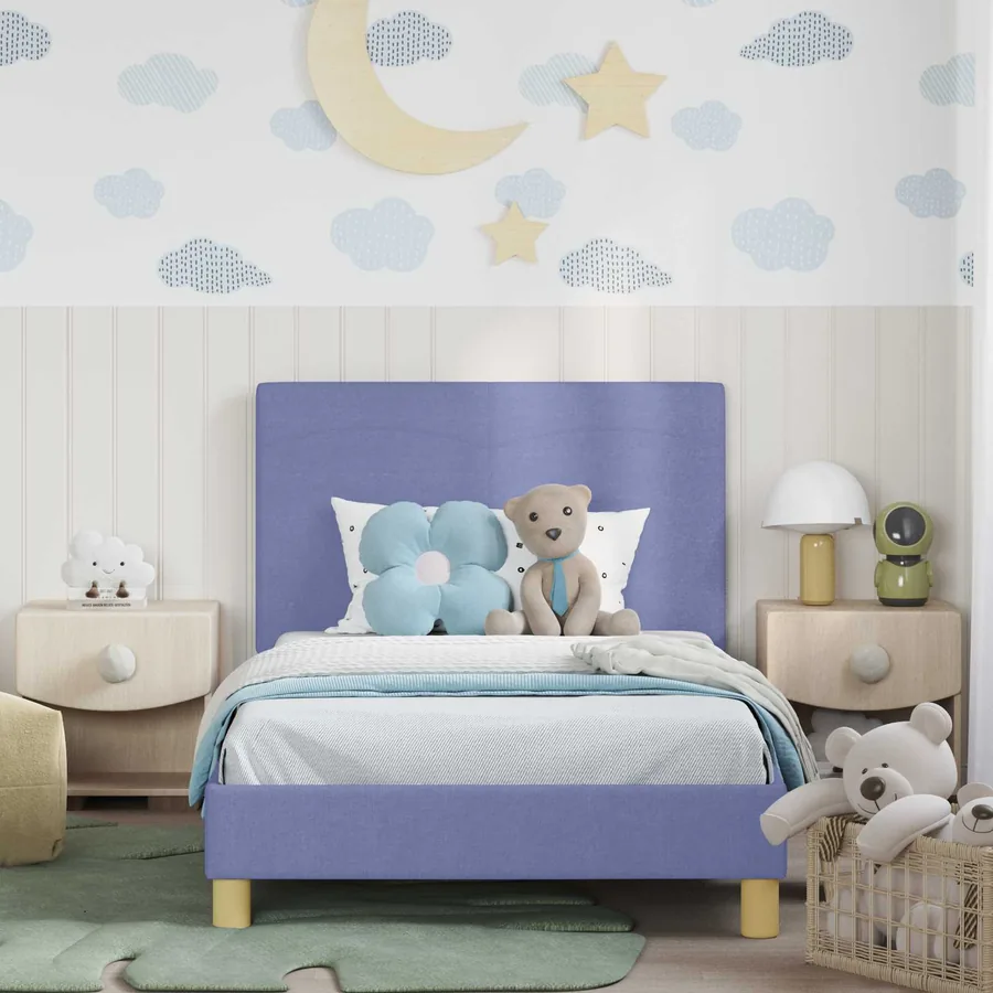 Cadre de lit pour enfants avec tête de lit Bleu denim tissu - 3