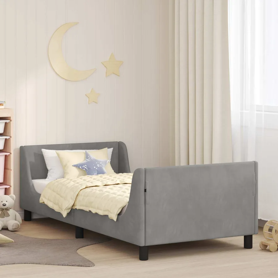 Cadre de lit pour enfants avec tête de lit Gris clair Velours