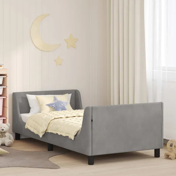 Cadre de lit pour enfants avec tête de lit Gris clair Velours