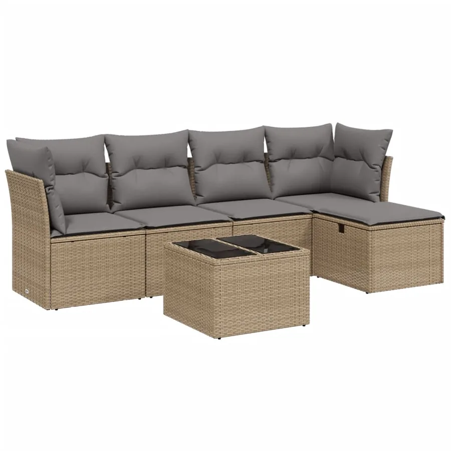 Salon de jardin avec coussins 6pcs mélange beige résine tressée - 2