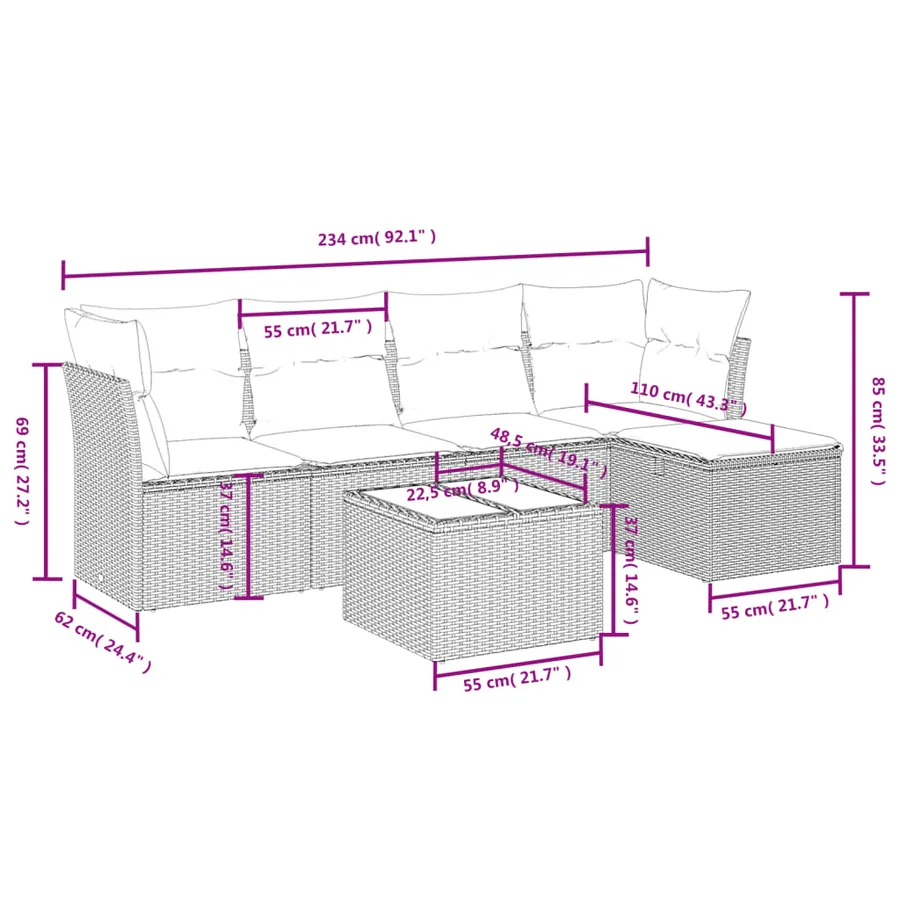Salon de jardin avec coussins 6pcs mélange beige résine tressée - 4