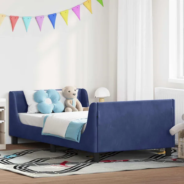 Cadre de lit pour enfants avec tête de lit Bleu police Velours
