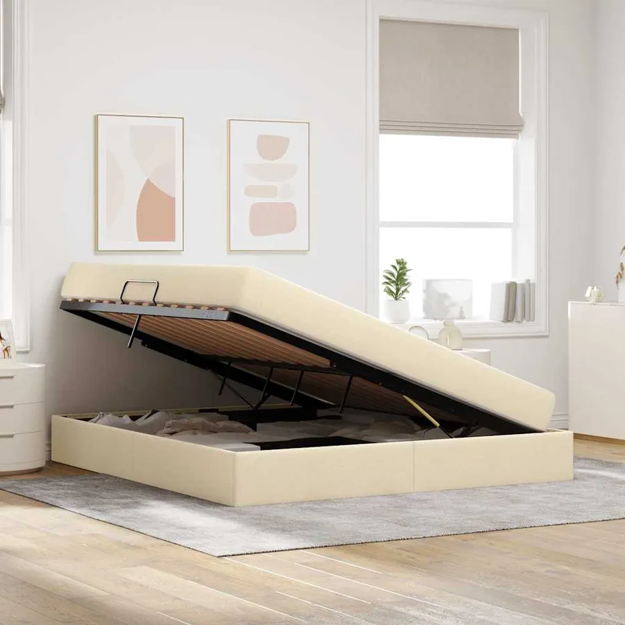 Lit avec rangement et matelas Crème 180 x 200 cm Polyester - 4
