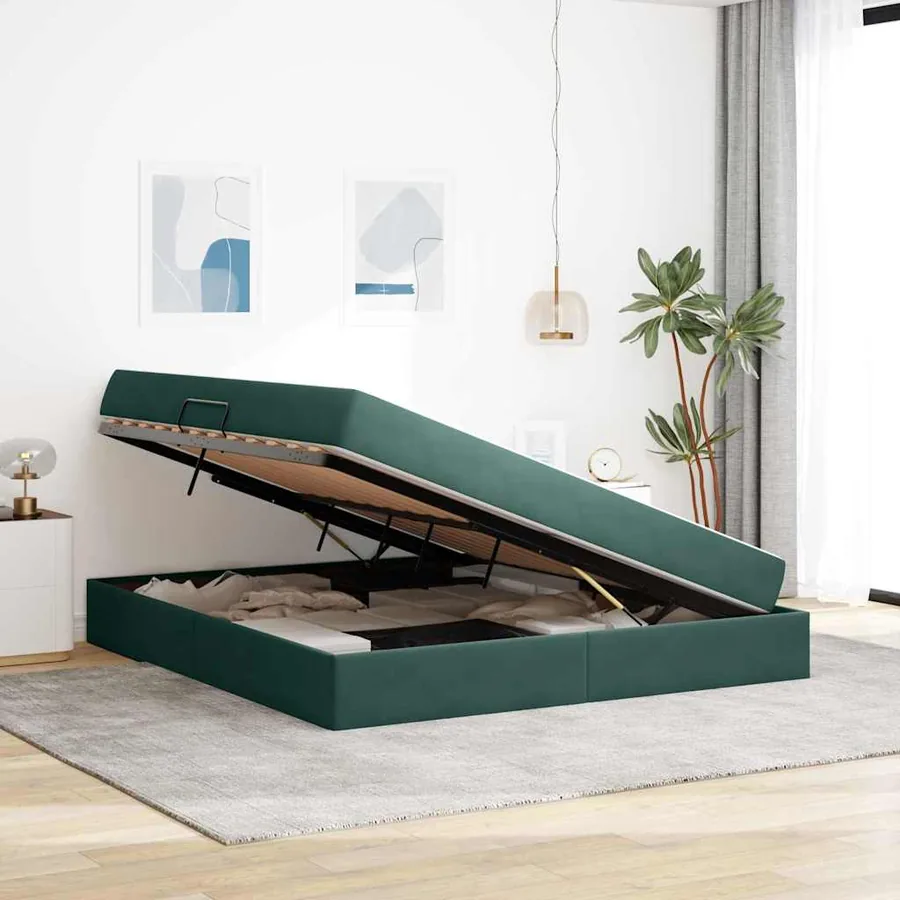 Lit avec rangement et matelas Vert foncé 180 x 200 cm Velours - 4