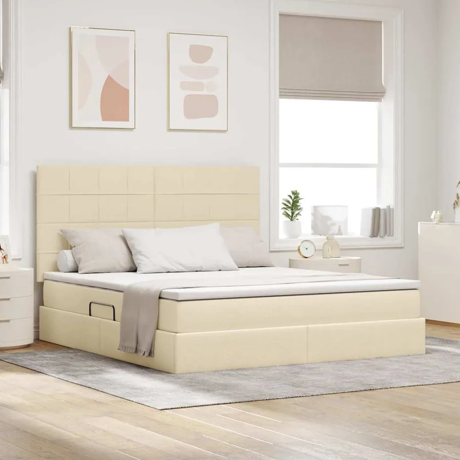 Lit de rangement LED avec matelas Crème 180 x 200 cm Tissu