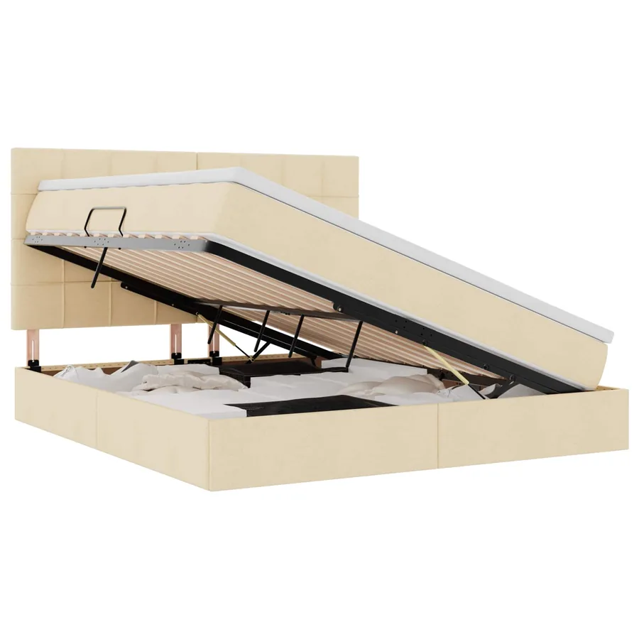 Lit de rangement LED avec matelas Crème 180 x 200 cm Tissu - 2