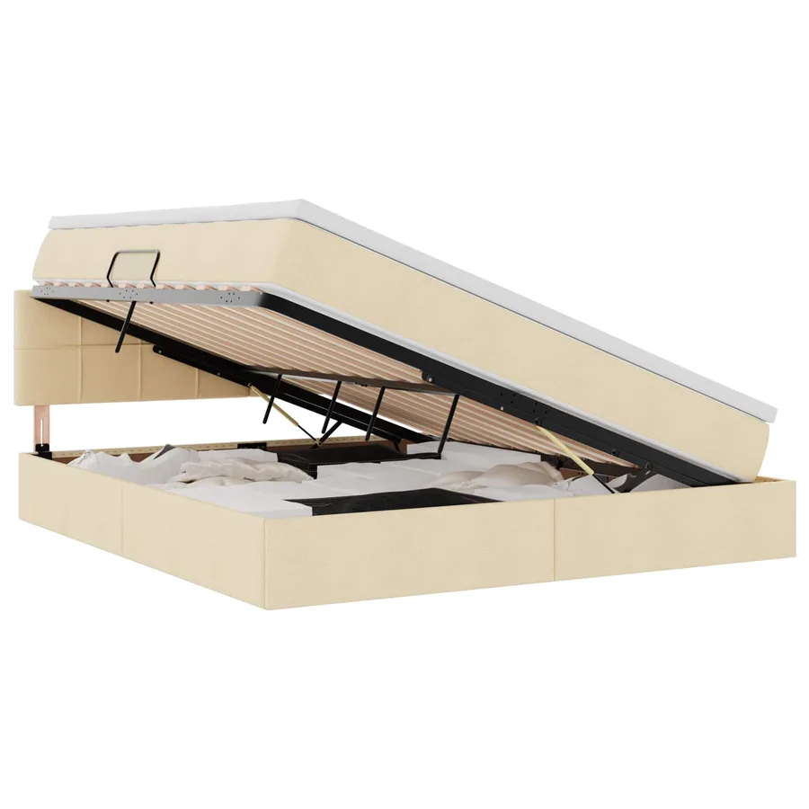Lit de rangement LED avec matelas Crème 180 x 200 cm Tissu - 2