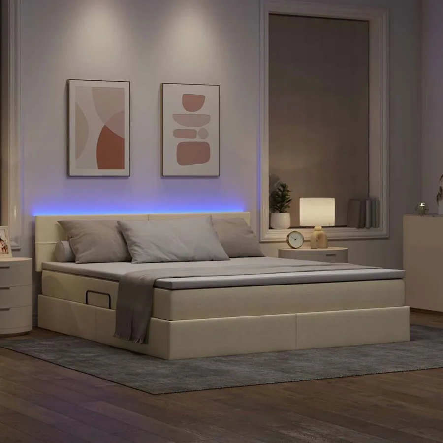 Lit de rangement LED avec matelas Crème 180 x 200 cm Tissu - 5