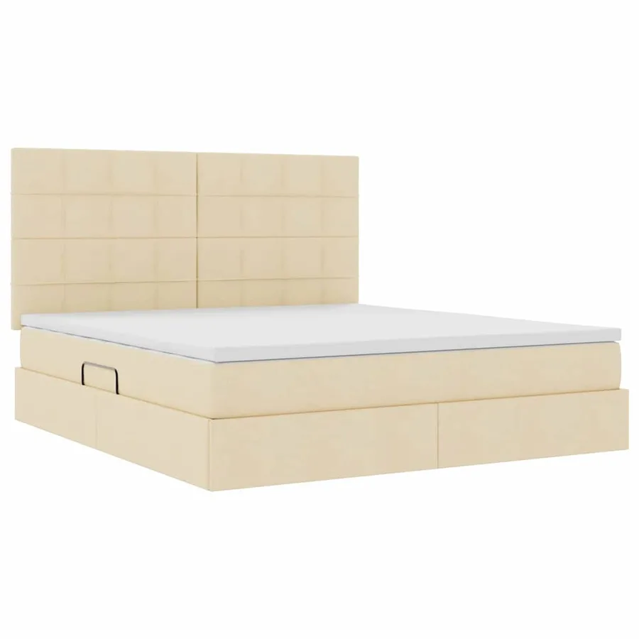 Lit avec rangement et matelas Crème 180 x 200 cm tissu - 5
