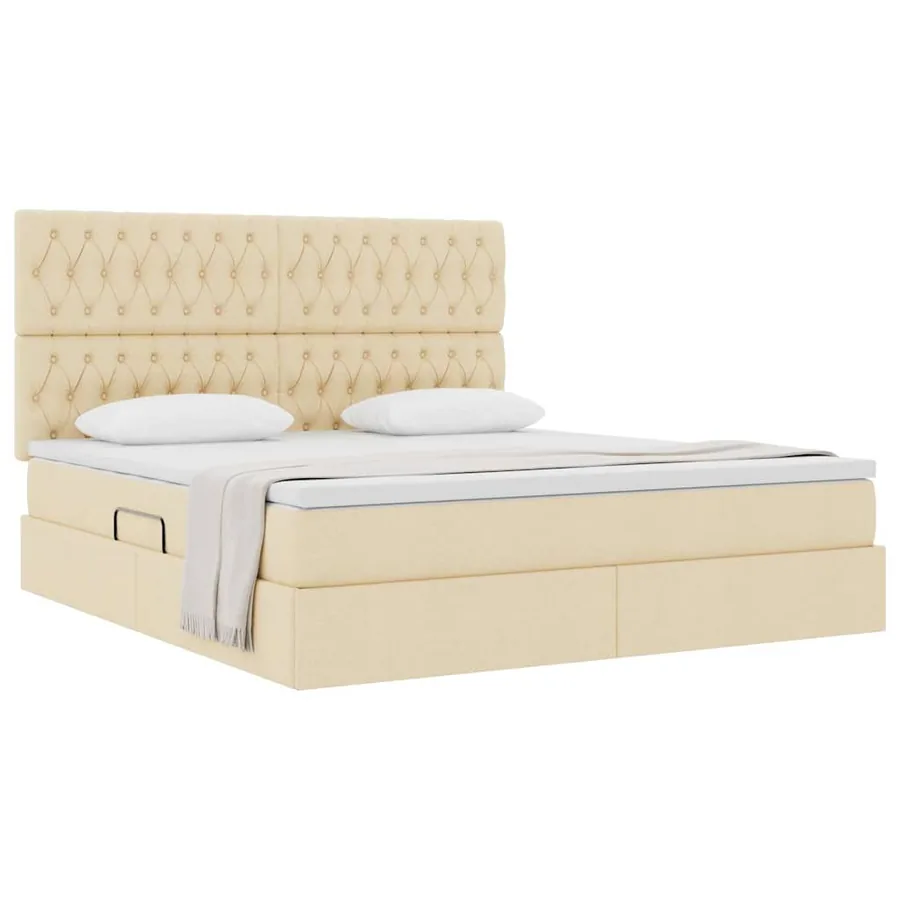 Lit avec rangement et matelas Crème 180 x 200 cm tissu - 3