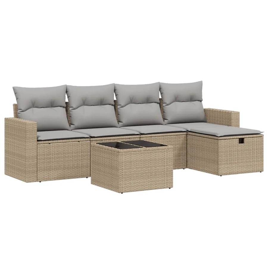 Salon de jardin avec coussins 6pcs mélange beige résine tressée - 2