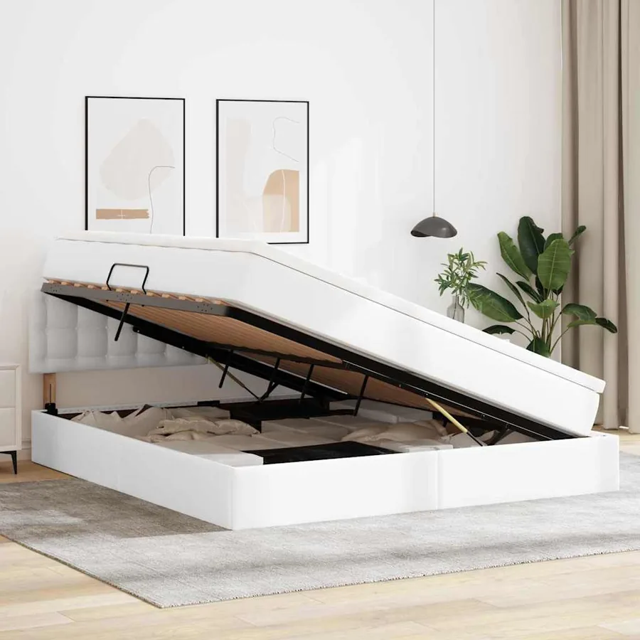 Lit avec rangement et matelas Blanc pur 180 x 200 cm - 4