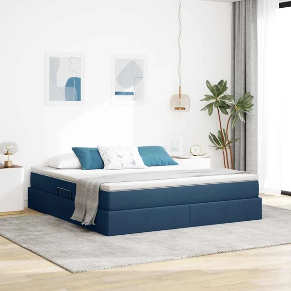 Lit avec rangement et matelas Bleu 180 x 200 cm Polyester