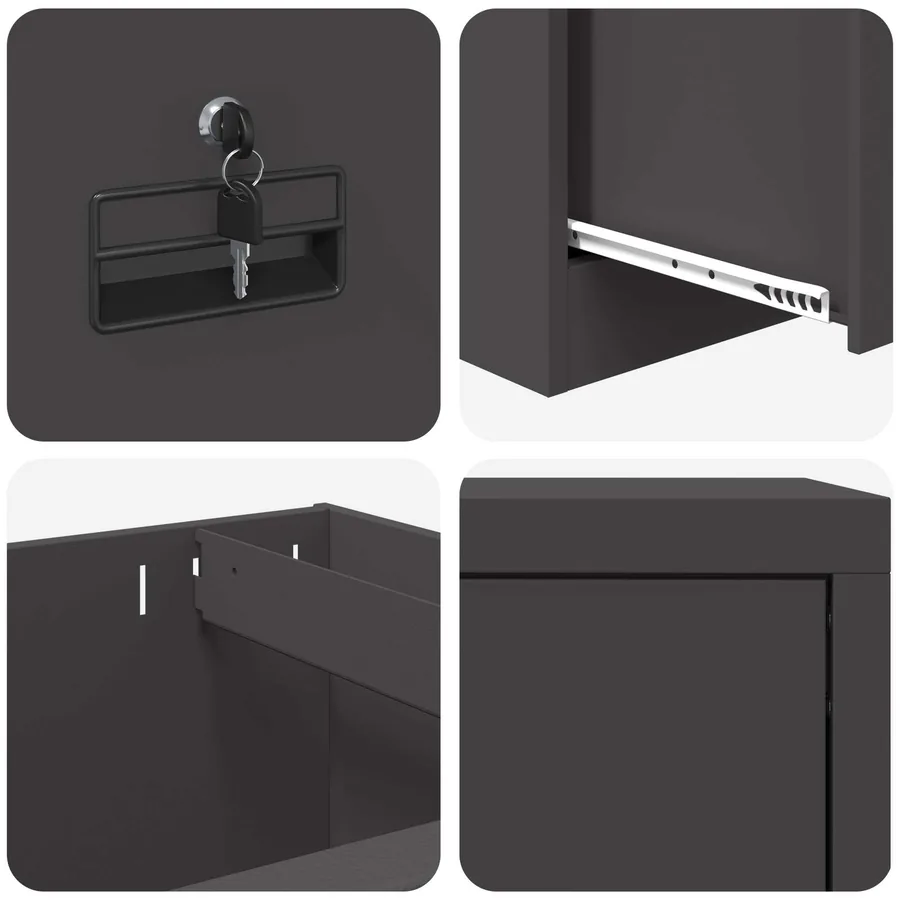 Cabinet de Dossier Noir 45,5 x 42 x 139 cm Acier Laminé à Froid - 8