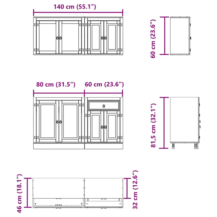 Armoire avec étagère avec porte SKI 4 pcs Brun Miel Pin massif - 15