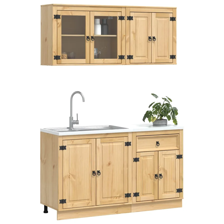 Armoire avec étagère avec porte SKI 4 pcs Brun Miel Pin massif - 3