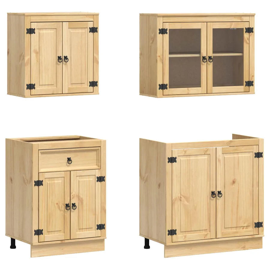 Armoire avec étagère avec porte SKI 4 pcs Brun Miel Pin massif - 6