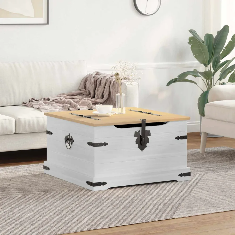 storage box avec étagère Blanc 78 x 78 x 45 cm Pin massif