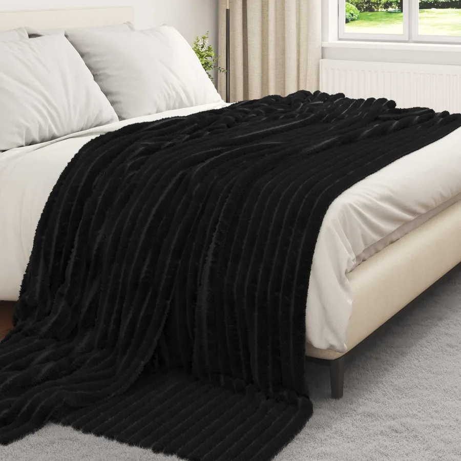 Couvertures à jeter 6 pcs Noir 240 x 220 cm Toison - 3