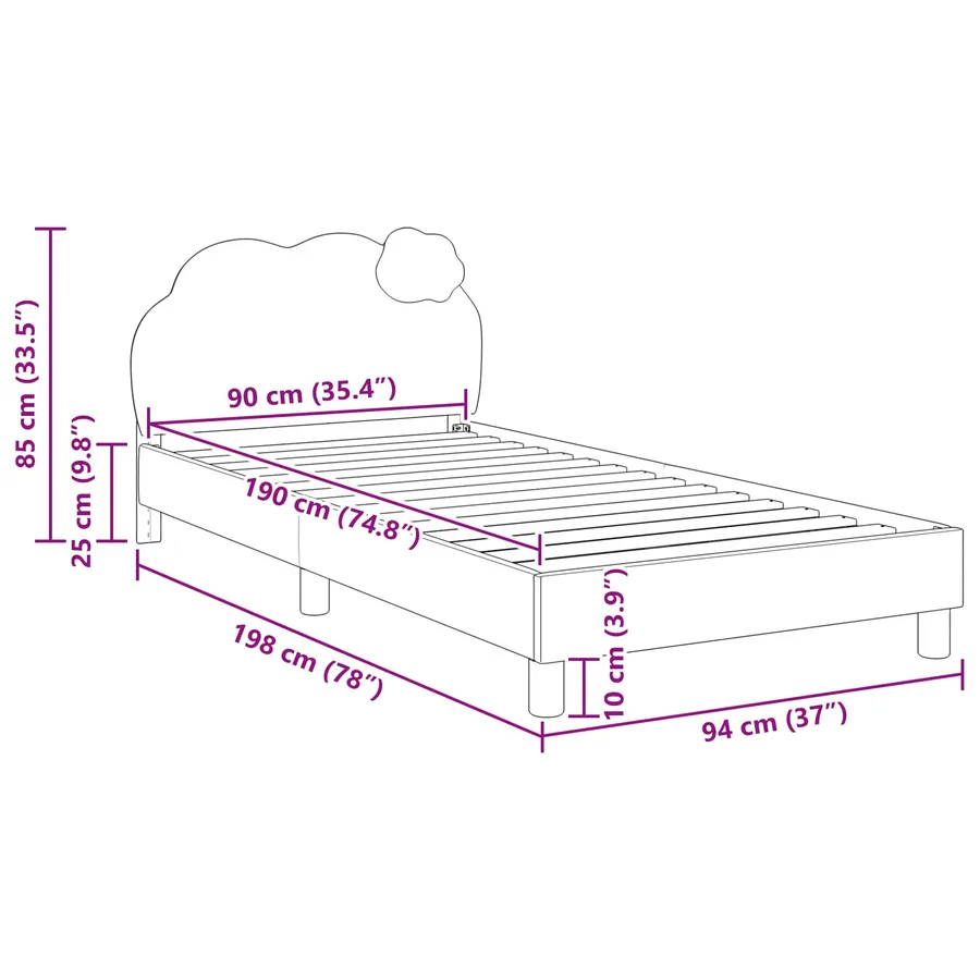 Cadre de lit pour enfants avec tête de lit Rose 90 x 190 cm PU - 10