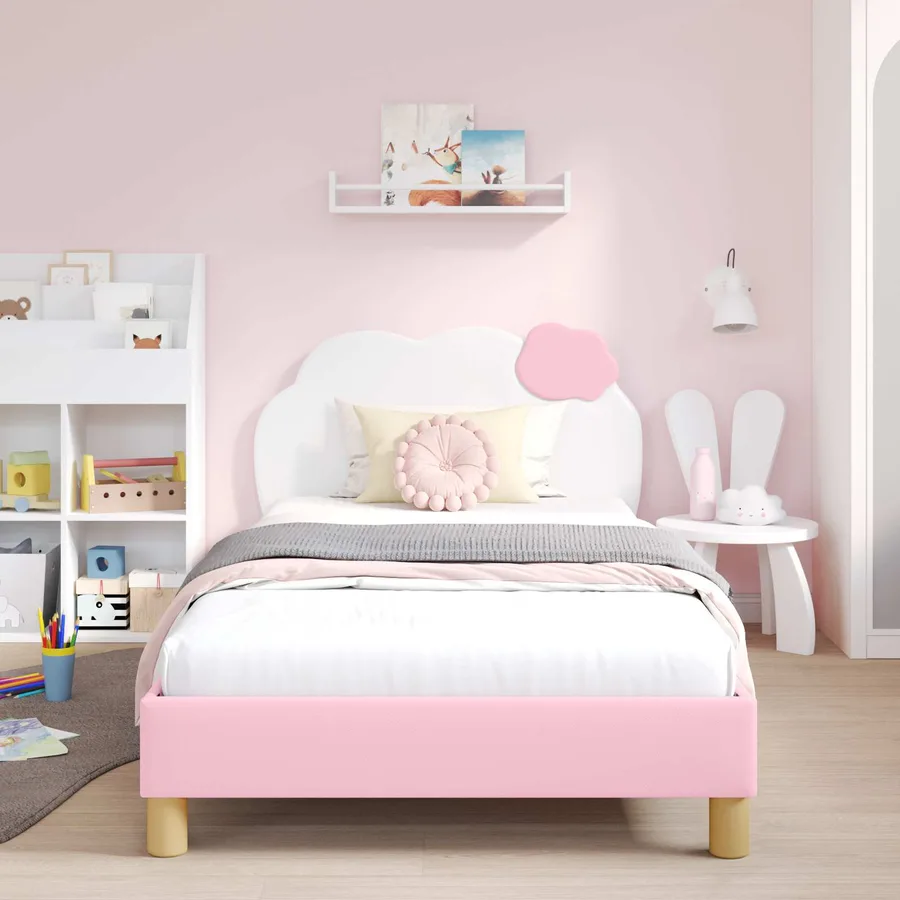 Cadre de lit pour enfants avec tête de lit Rose 90 x 200 cm PU - 3