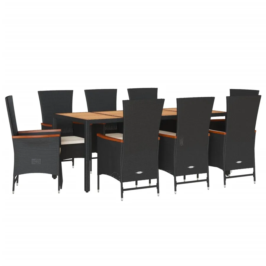 Ensemble à manger de jardin 9pcs coussins noir résine tressée - 2