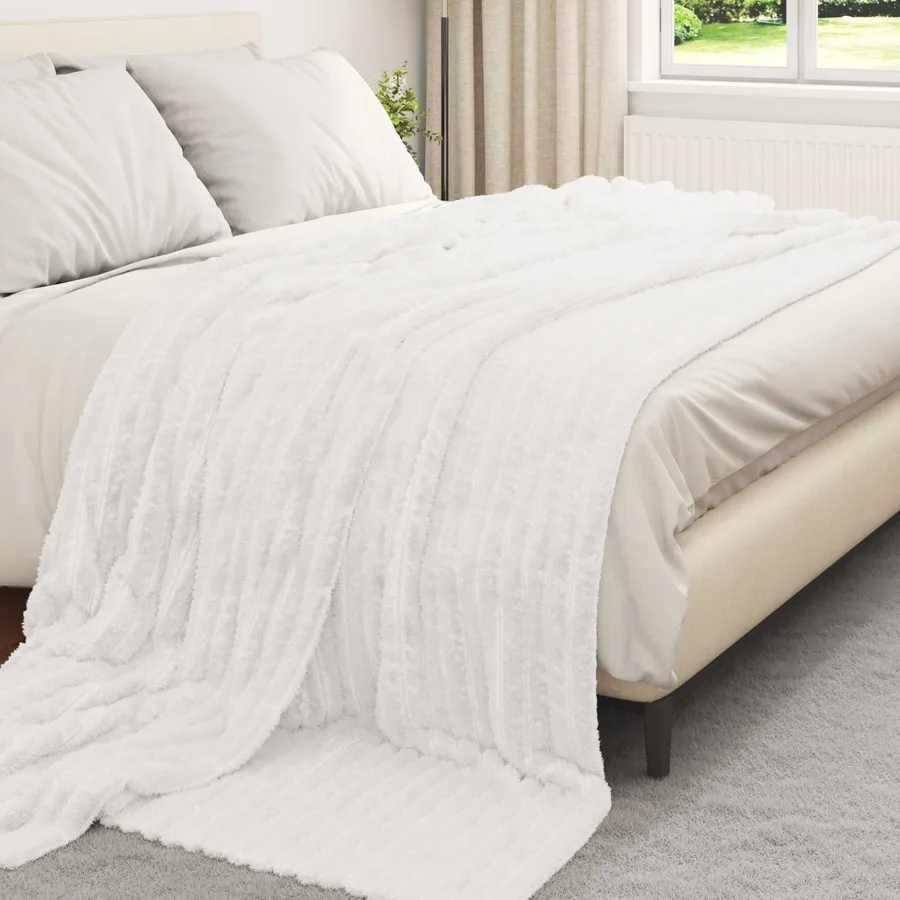 Jeté Blanc 240 x 220 cm Toison - 3
