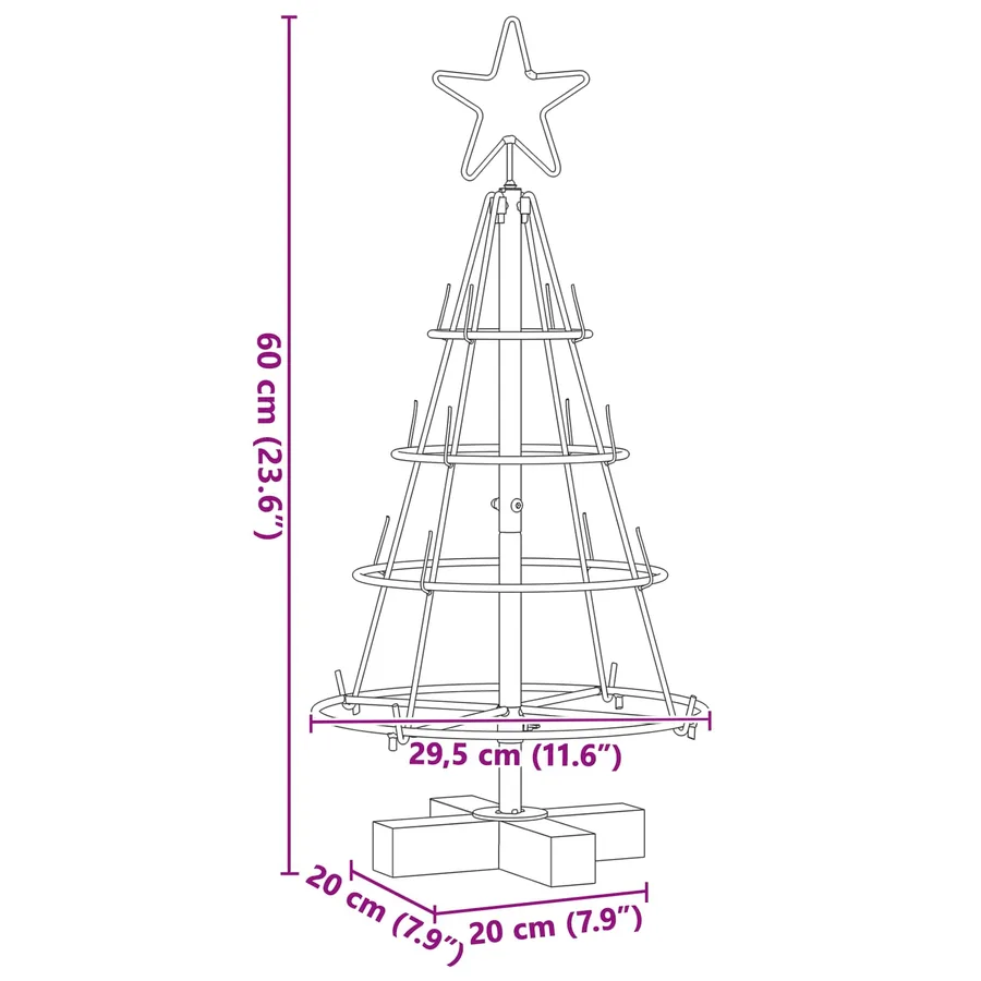 Arbre en cône de Noël avec support Noir 60 cm Acier - 9