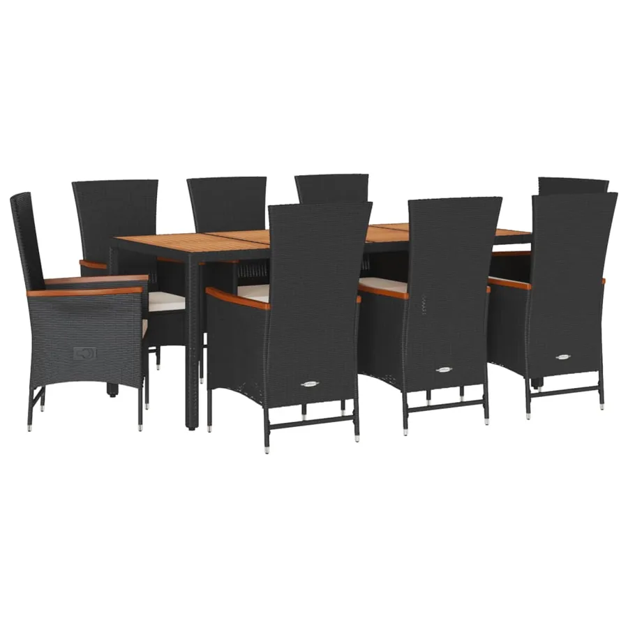 Ensemble à manger de jardin 9pcs coussins noir résine tressée - 2