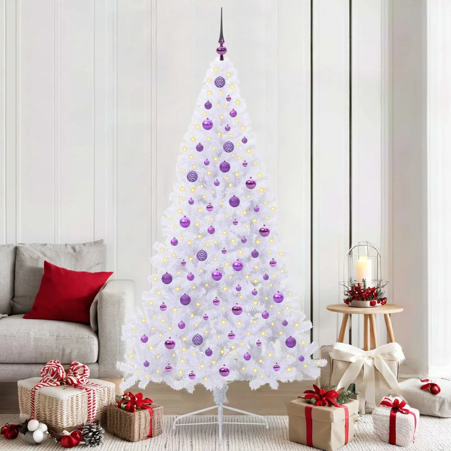 Sapin de Noël artificiel avec 300 LED Blanc 210 cm PVC et Acier