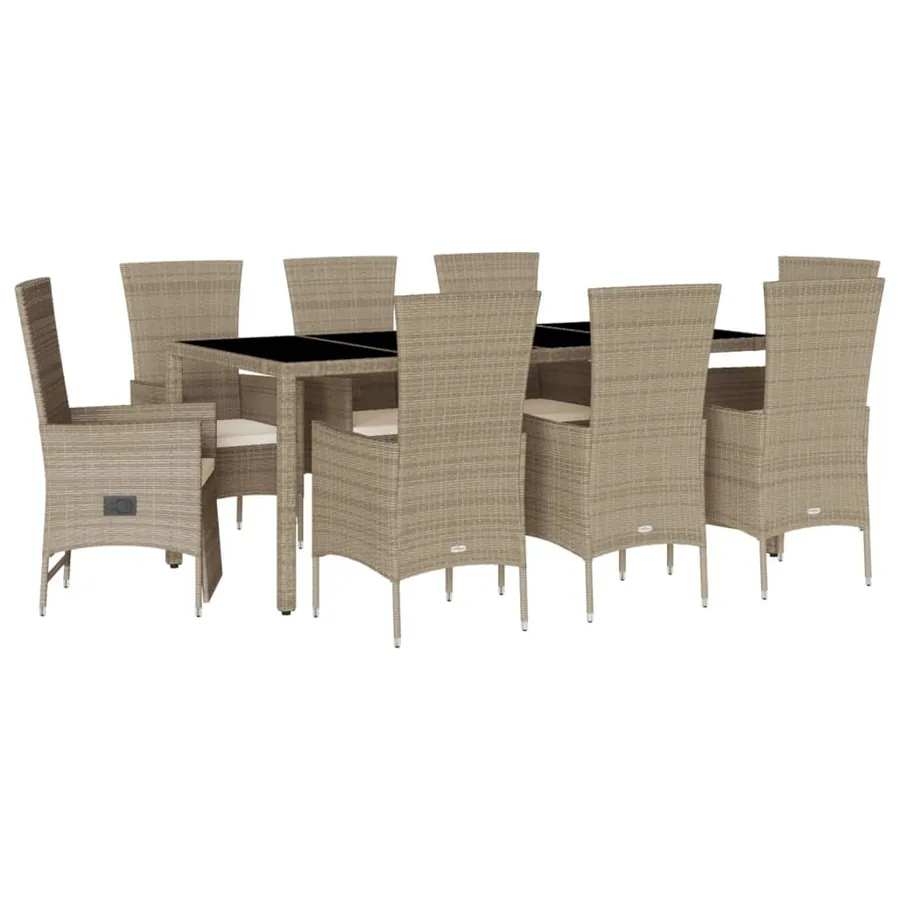 Ensemble à manger de jardin et coussins 9 pcs beige Poly rotin - 2
