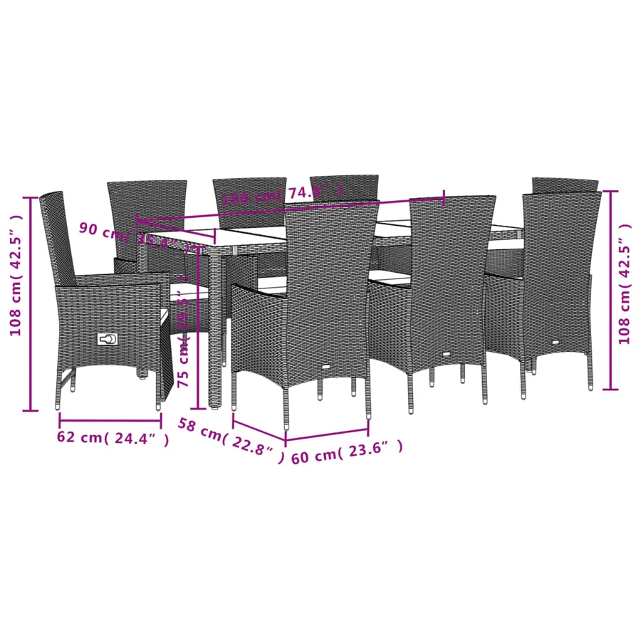 Ensemble à manger de jardin et coussins 9 pcs beige Poly rotin - 5