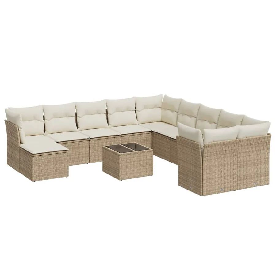 Salon de jardin avec coussins 12 pcs beige résine tressée - 2