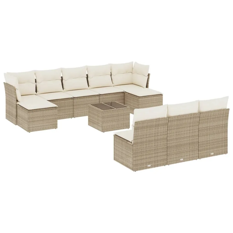 Salon de jardin 11 pcs avec coussins beige résine tressée - 2