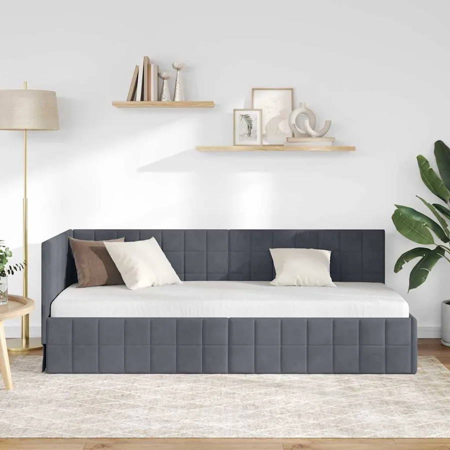 Cadre de lit d'angle Gris foncé 80 cm x 200 cm Velours - 3