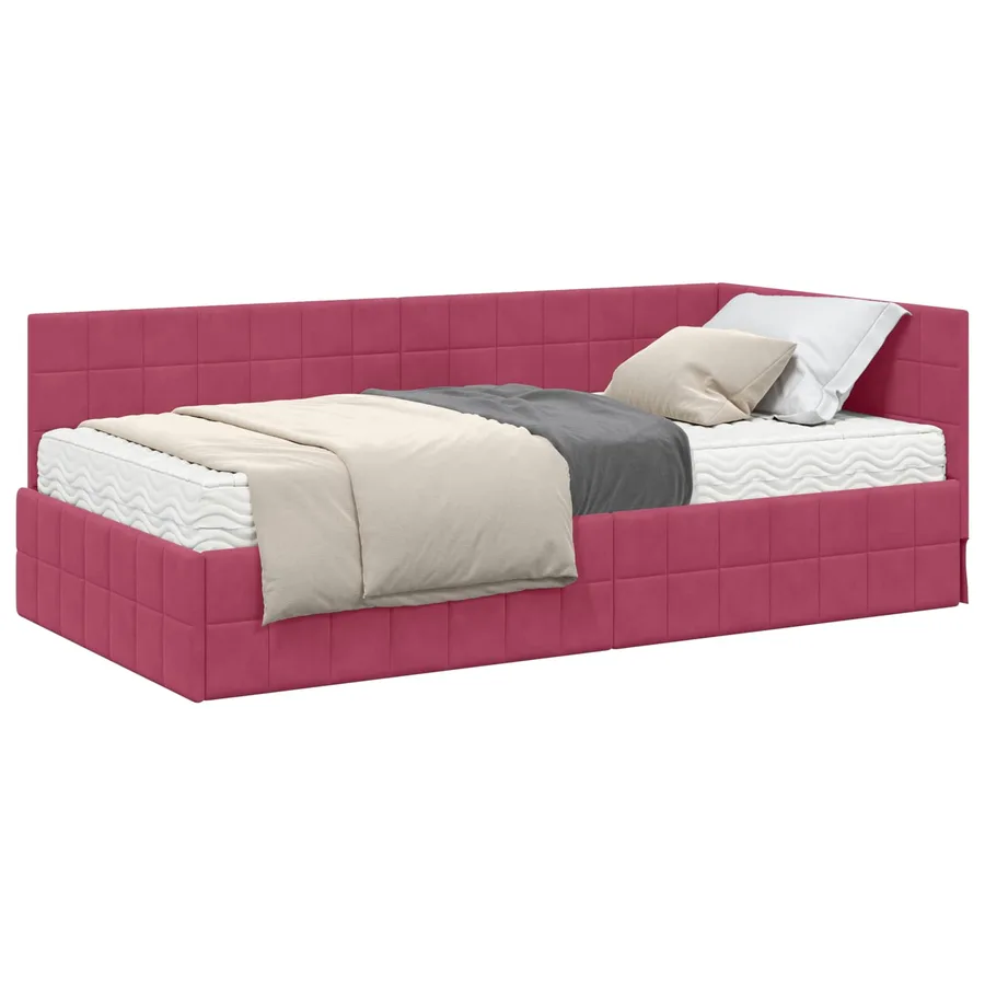 Cadre de lit d'angle avec matelas 2 pcs Vert Velours - 2