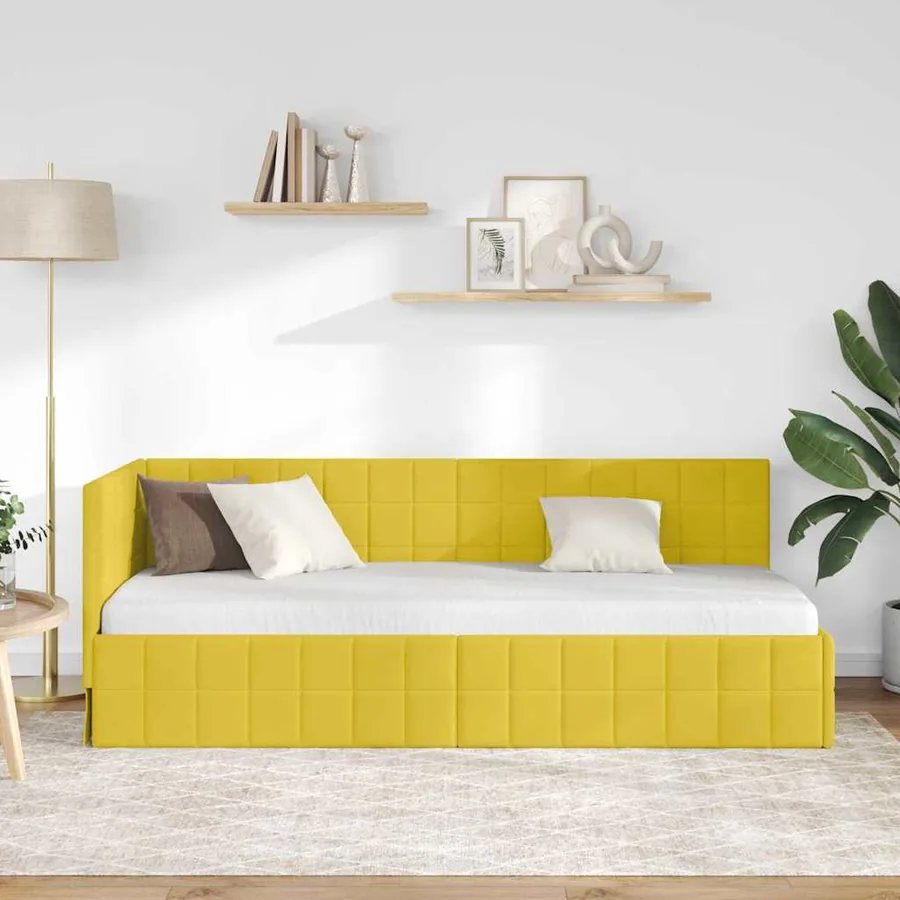 Cadre de lit d'angle Jaune 80 cm x 200 cm Velours - 3