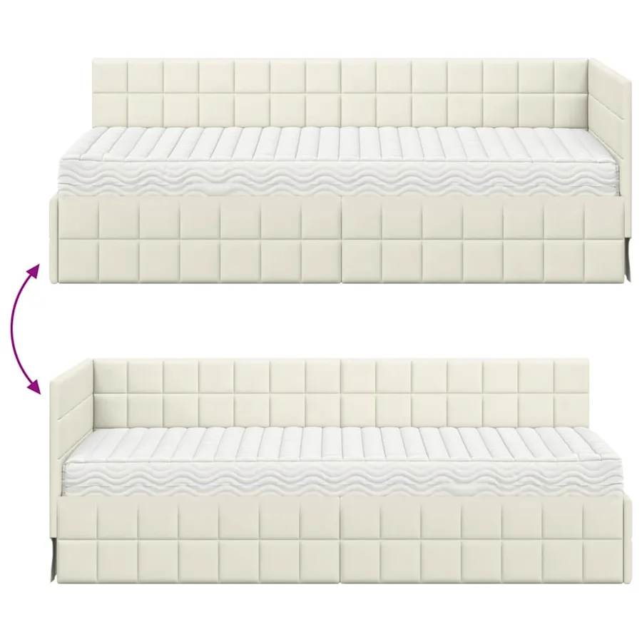 Cadre de lit d'angle avec matelas 2 pcs Crème Velours - 12