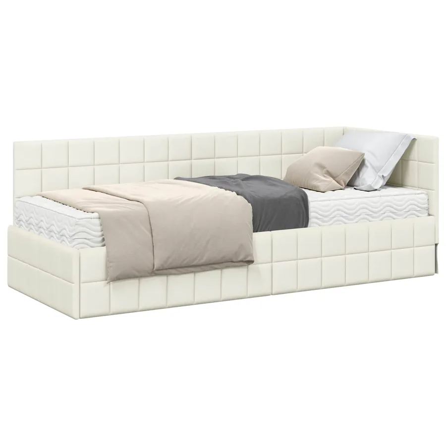 Cadre de lit d'angle avec matelas 2 pcs Crème Velours - 2