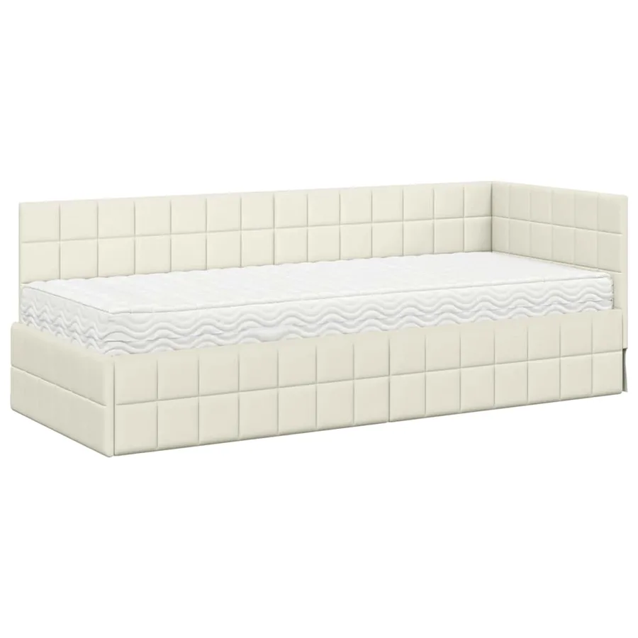 Cadre de lit d'angle avec matelas 2 pcs Crème Velours - 4