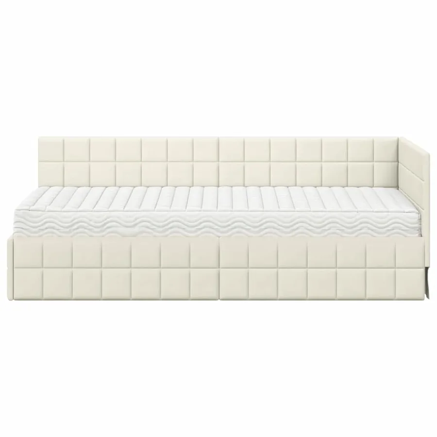Cadre de lit d'angle avec matelas 2 pcs Crème Velours - 5